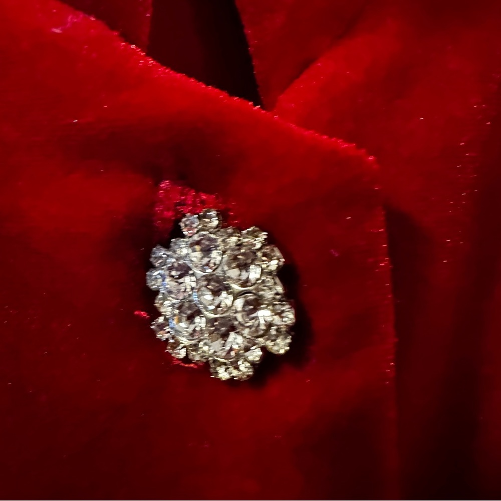 Caroline Rose Mandarin Red Velvet Red Jacket with Crystal Buttons size LP - Picture 3 of 6